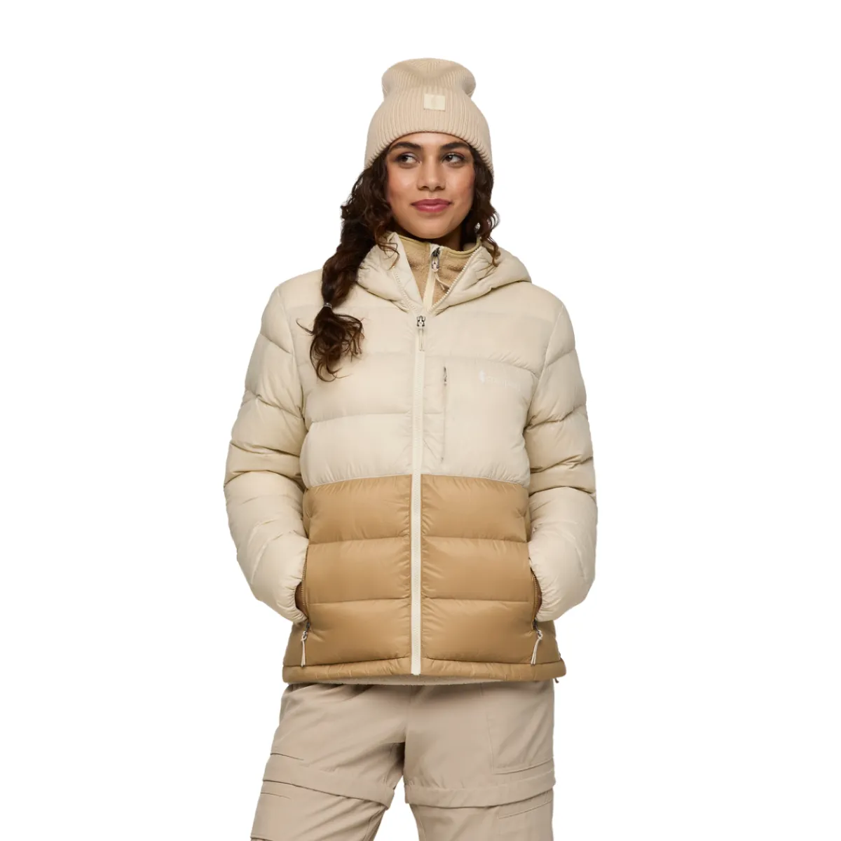 Fuego Max Down Hooded Dunjakke, dame (Cream and Khaki)-COTOPAXI Online