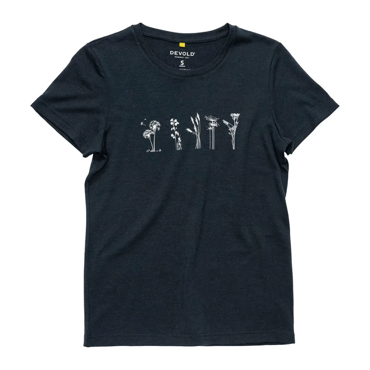 Classic Merino 150 Flowers T-shirt, dame (Ink)-DEVOLD New