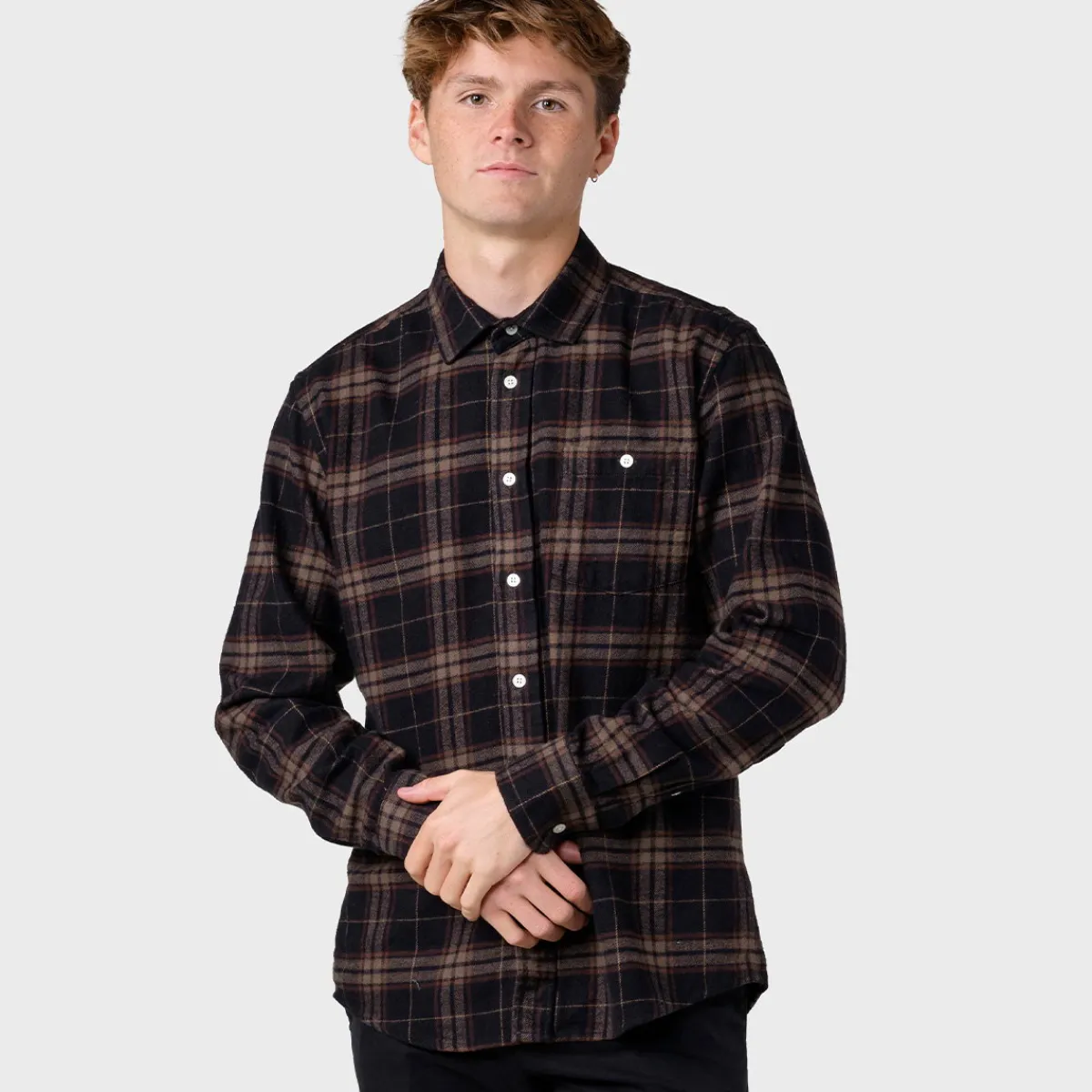 Klitmøller Collective Rocco Skjorte, herre (Brown Check)-KLITMØLLER COLLECTIV